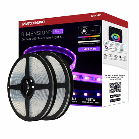 NUVO Dimension Pro Tape Light Strip 64 ft. RGB + Tunable White - Plug - IP65 - Starfish IOT - RF Remote 64/142